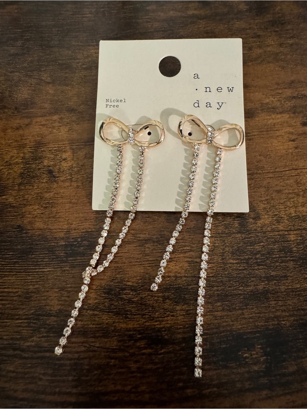 A New Day Nickle-Free Bow Dangle Drop Rhinestone Earrings New Holiday Gifts